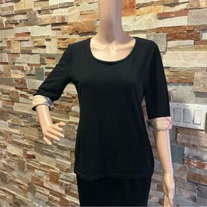 Burberry Black 3/4 Sleeve Fitted Blouse